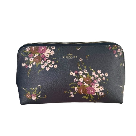 COACH Floral Midnight Multi Leather Large Cosmetic Travel Pouch Bag Case - Picture 4 of 12